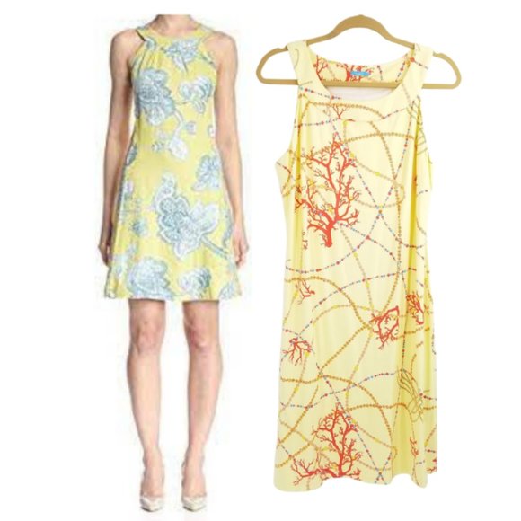 J. Mclaughlin Edie Coral Nautical Pattern Stretch Sleeveless Multicolor Dress